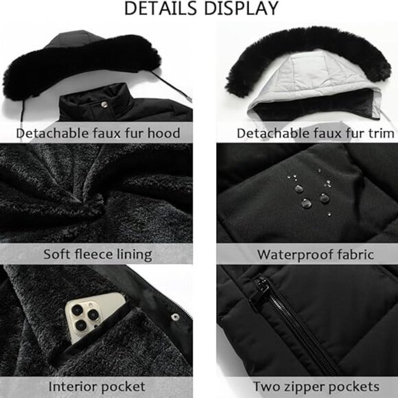 Moerdeng Women's Long Fleece Lined Parka Puffer Coat Faux Fur Hood Sz S - Picture 6 of 9